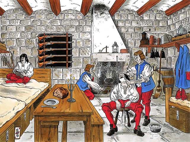 Illustration de la chambrée de soldats