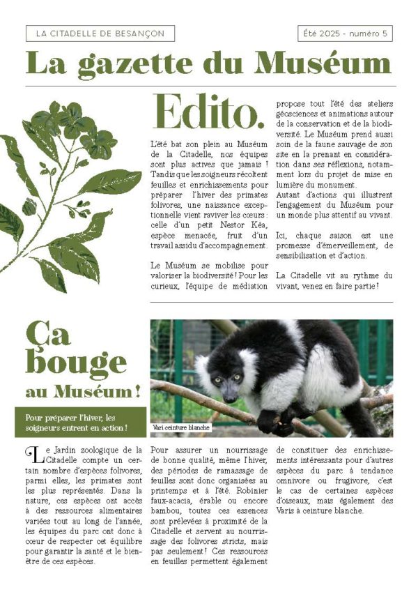 La Gazette du Muséum disponible en ligne et à la Citadelle !